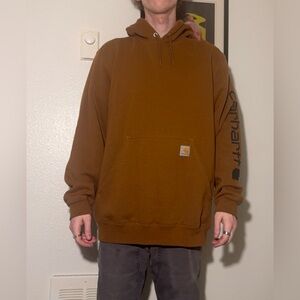 Carhartt Men's Brown Pullover Hoodie with Sleeve Logo